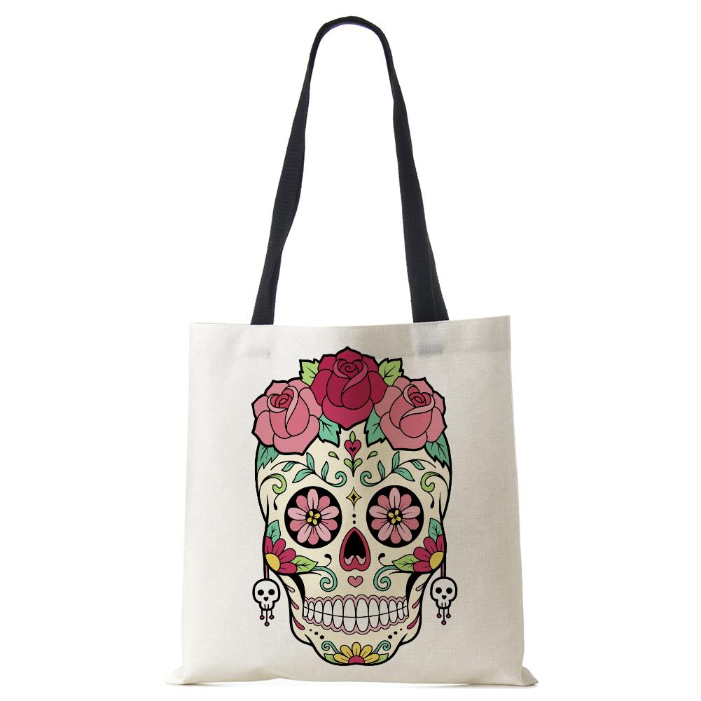 Abstract Art Skull Horror Print Shopping Bags Women Folding Reusable Customize Tote Shoulder Bag Canvas Groceries Handbags 2022 CLE
