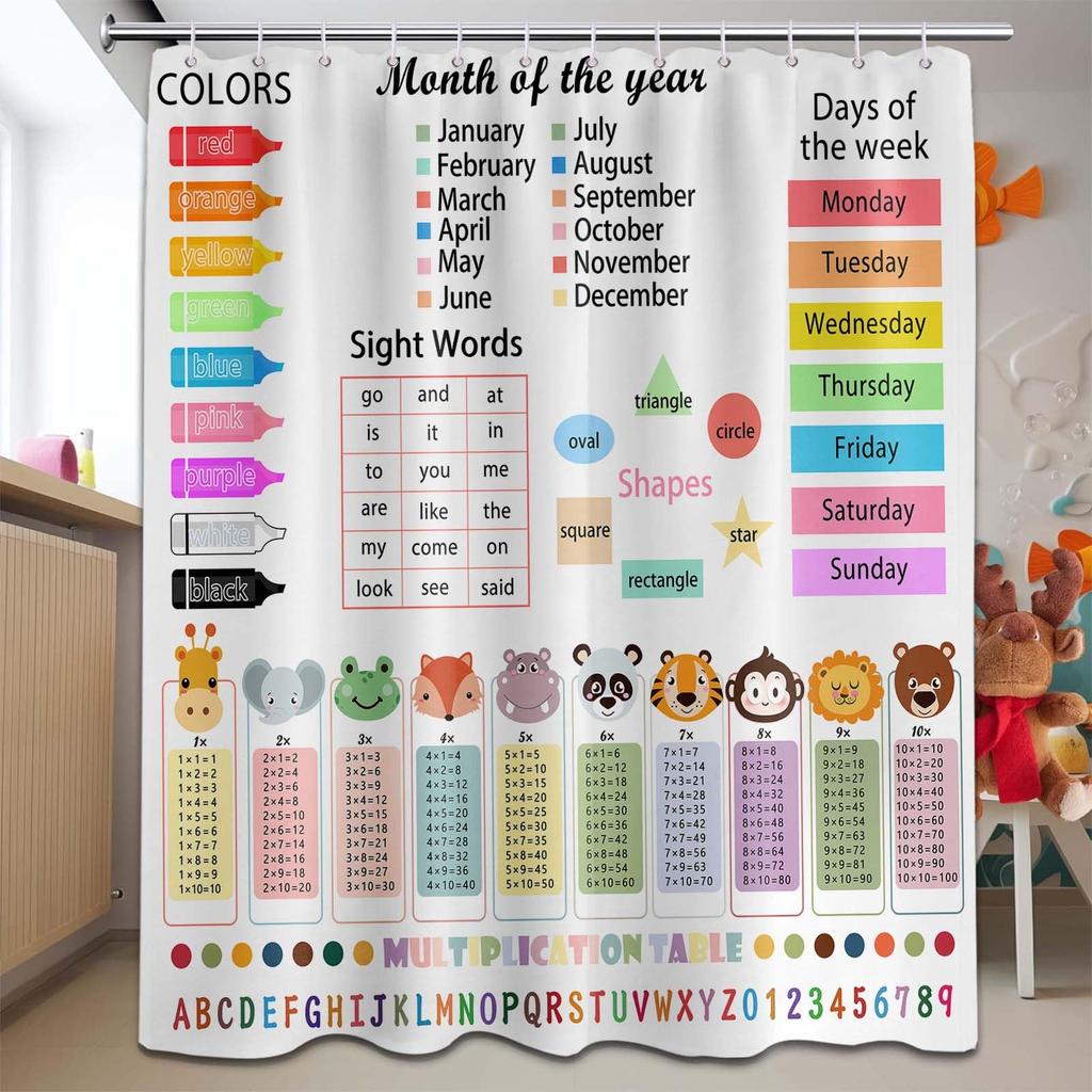 Wiskunde Douchegordijn Vermenigvuldigingstabel 1 T/m 12 Waterdicht Douchegordijn Educatieve Stijl Polyester Stof Badkamer Decoratie Set