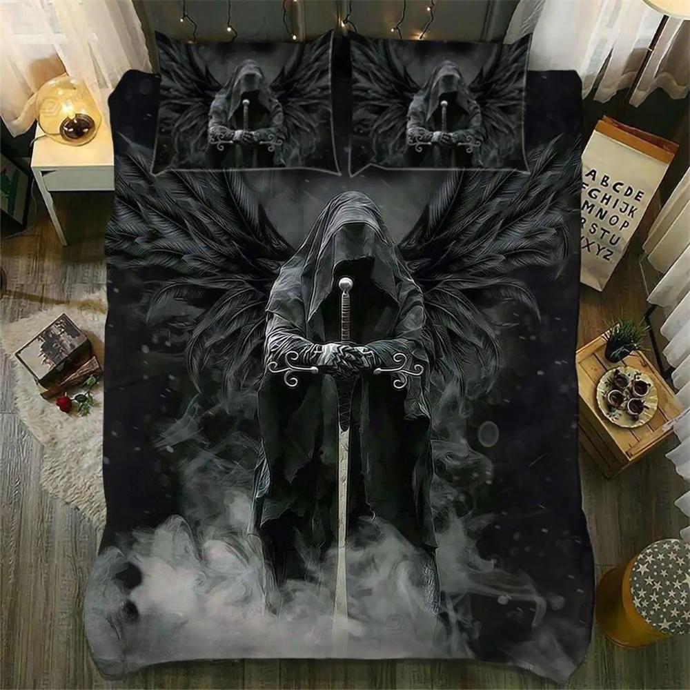 Skull Chevalier Duvet Cover Set King Size Horror Skeleton Bedding Set Day Of The Death Comforter Cover 2/3pcs For Boys Men Gifts