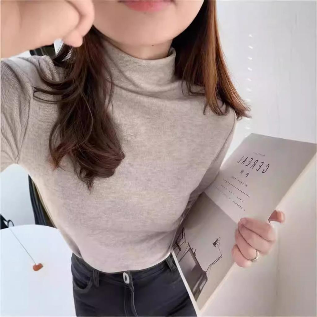 women's Thick Cashmere Half Turtleneck Top Slim Fit Solid Color Stretchy Long Sleeve Basic T Shirt