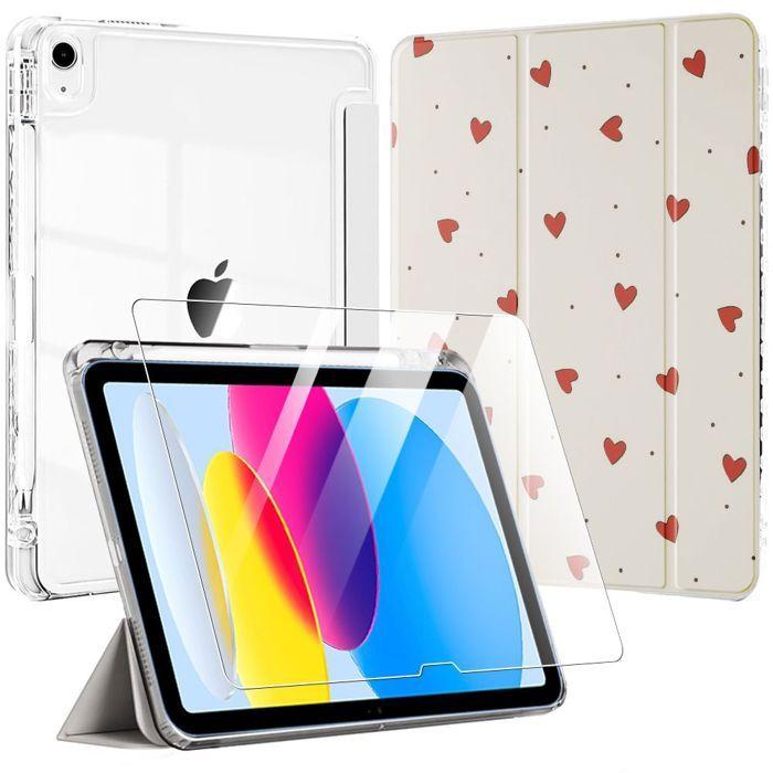 Coque + Verre Trempé - E.F.Connection - pour iPad A16 / pour iPad 10 2022 - Support Multi-Angles - Motif Cœur