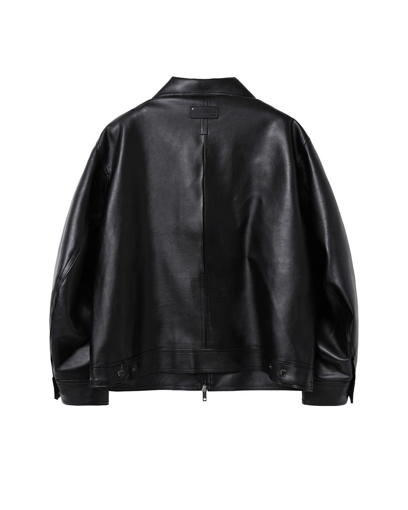 Misekiseoul Men Double Pocket Leather Jacket Black