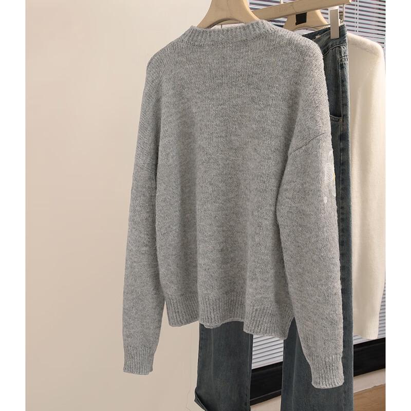 Sibeishe Women's Autumn Floral Embroidered Knit Pullover