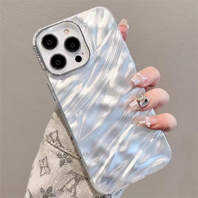 Luxury Plating Silicone Shiny Water Ripple Case For iPhone 16 15 14 13 12 11 Pro Max Plus Aesthetic Camera Protection Cool Cover