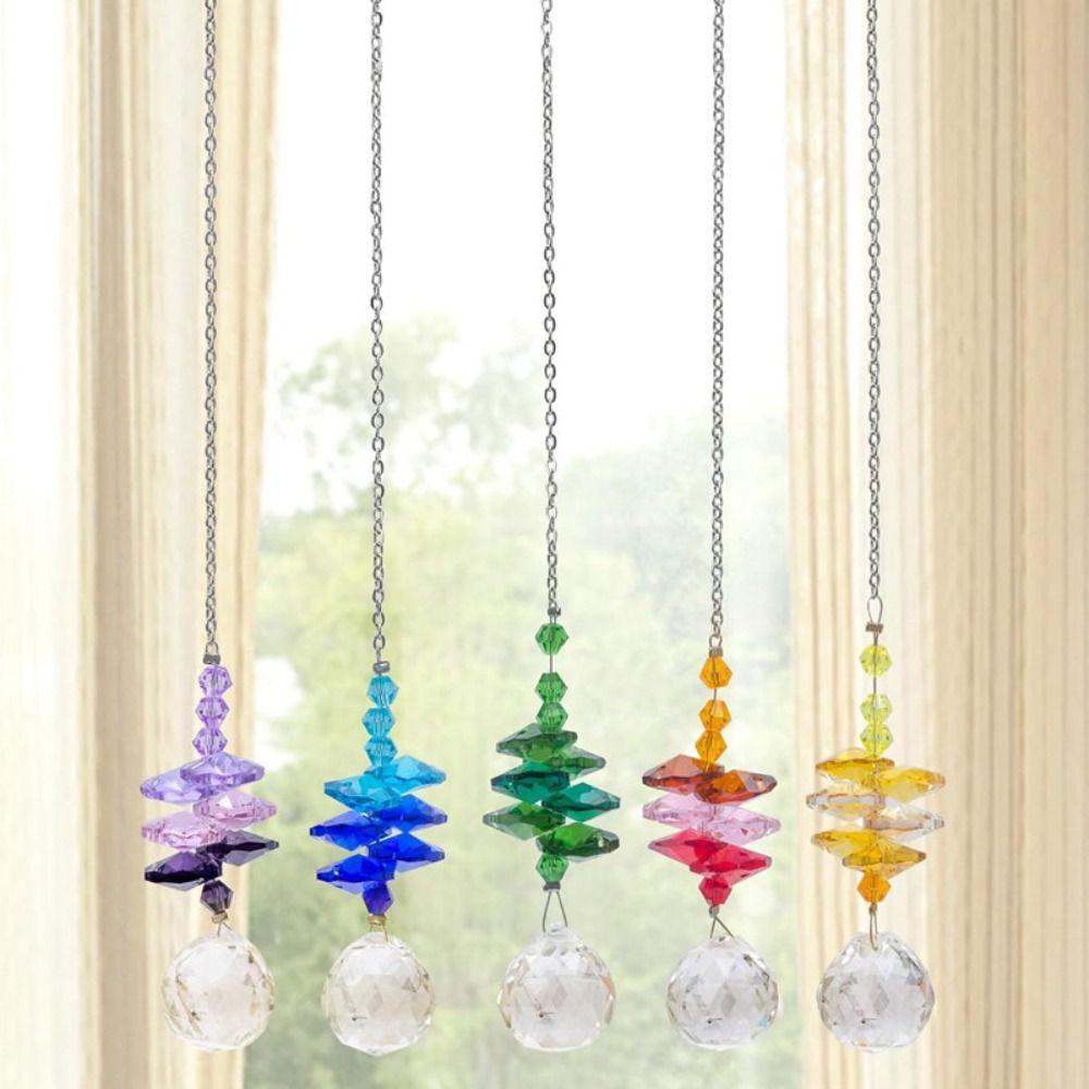 5Pcs Colorful Crystal Wind Chime Rotating Sun Catcher Wind Spinner Prism Pendant  Tree