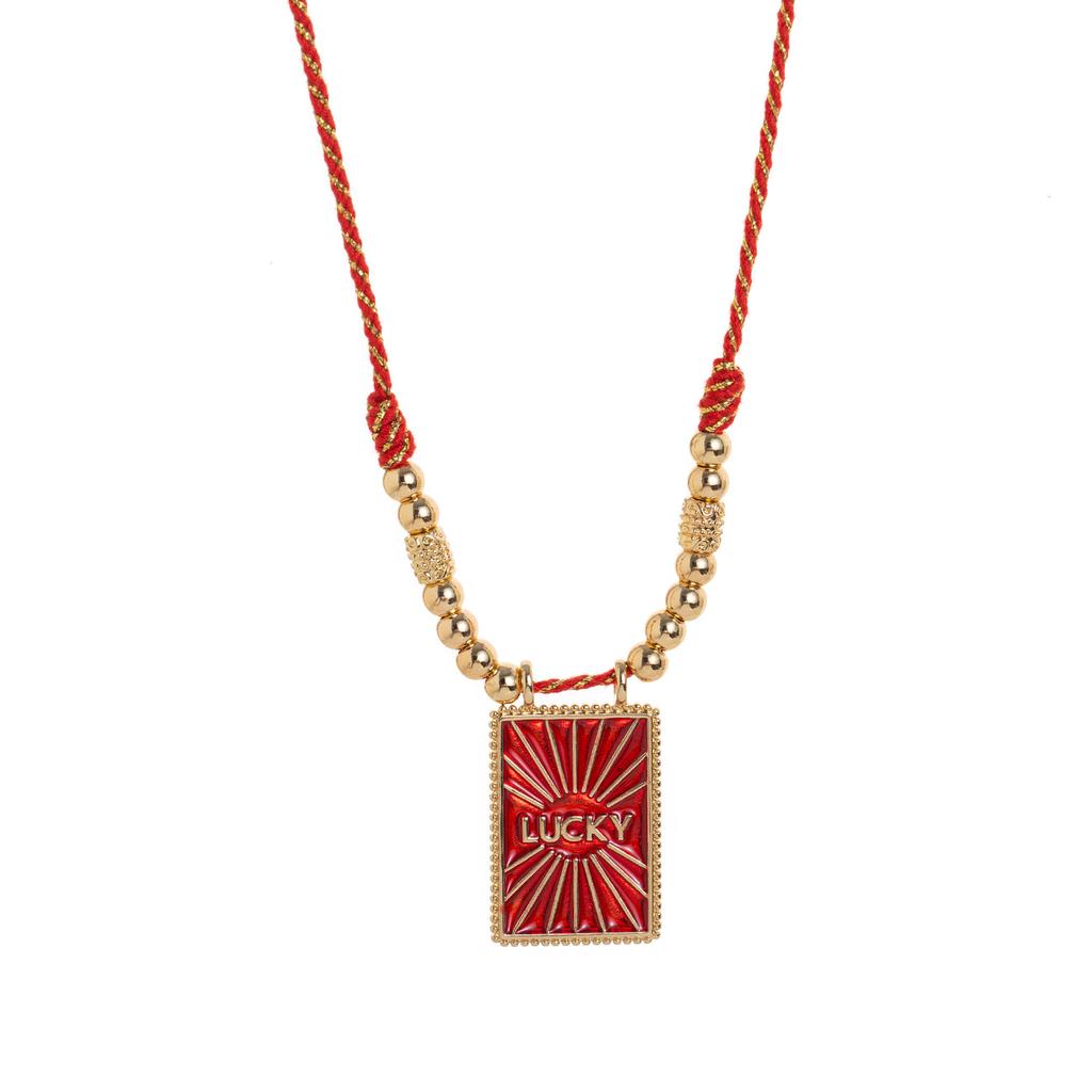 Stylish And Simple Color Rope Love Tarot Pendant Necklace Lucky Bead Chain Gold-Plated Color Retention