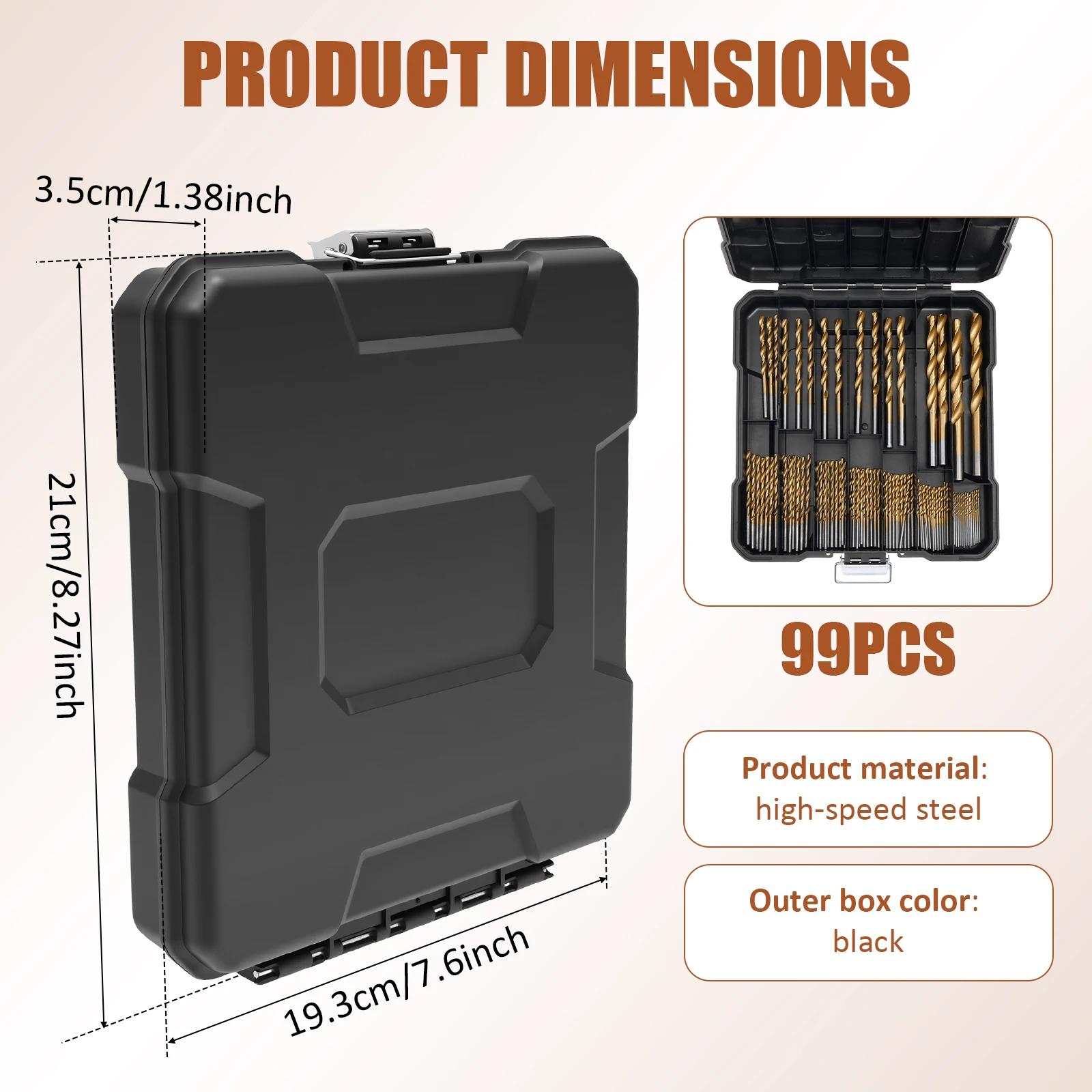 

99pcs Drill Bit Set High Speed Steel Twist Drill Bits 1/16 to 3/8 for Metal, Plastics, Wood, Drywall with Storage Holder Case 1.5mm-10mm
