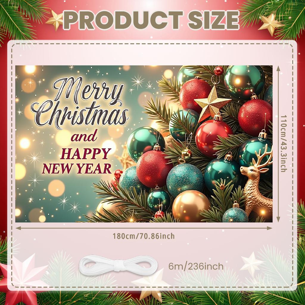 Happy New Year Banner Red Green Gold Colors Merry Christmas Banner Seasonal Banner Lightweight Christmas Decor For Holiday