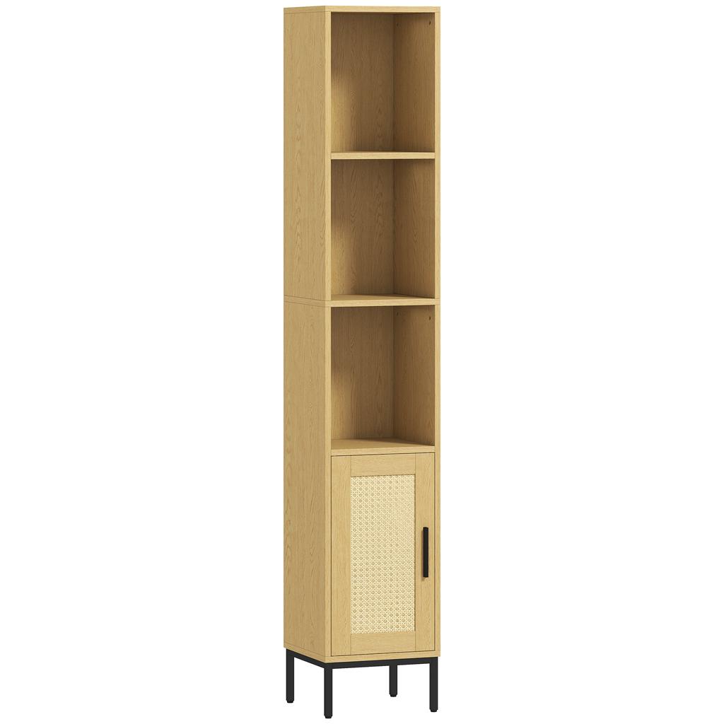 Tall Bathroom Cabinet, Narrow Bathroom Cabinet with Open Shelves and Adjustable Shelf, Natural Wood Look