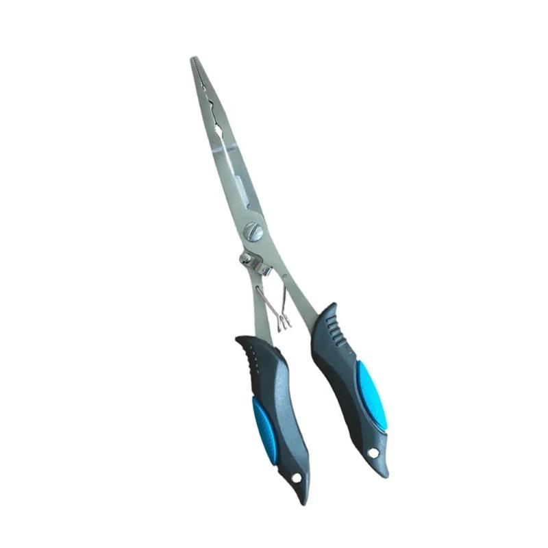 1pc Multi-functional Long Nose Pliers Stainless Steel Fishing Pliers with Rubber Handle Cutting Hook Removing Accessories