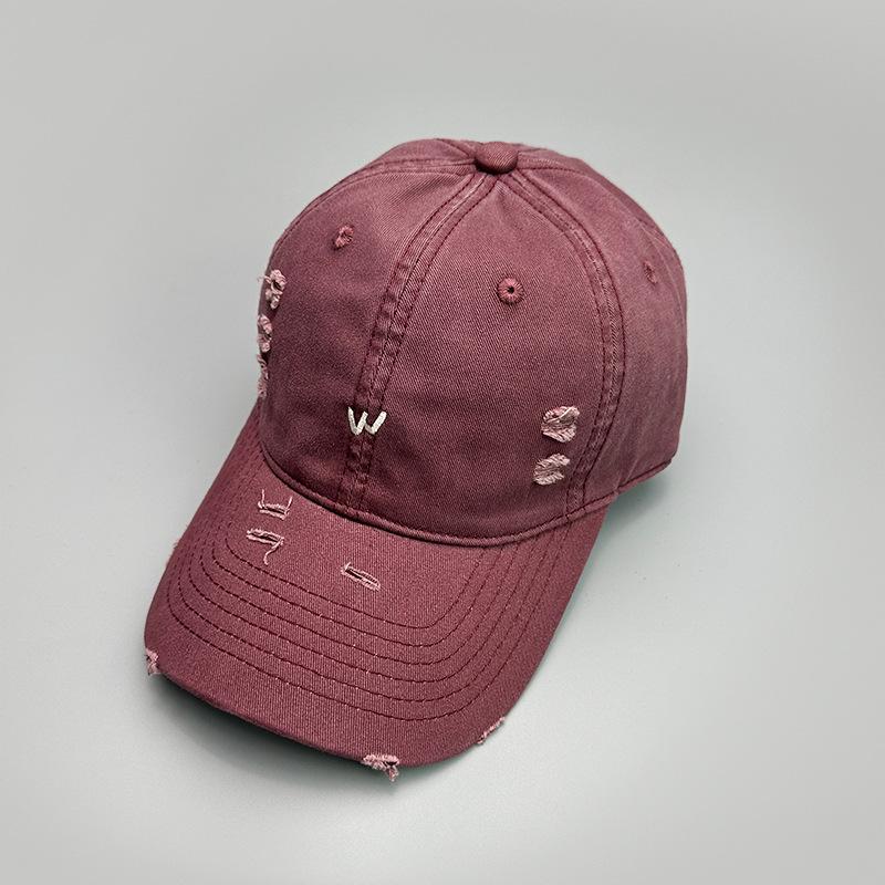 Ripped Wind Embroidery Letters Solid Color Baseball Cap Men'S And Women'S Retro Street Versatile Sunshade Cap