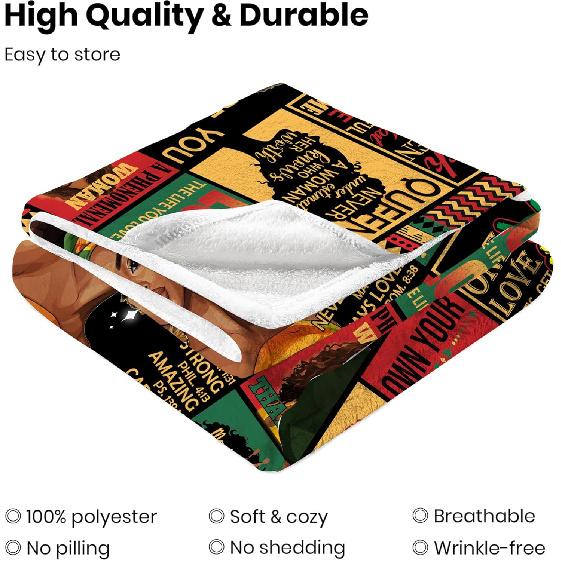African American Gifts for Women, Afro Black Girl Blanket 50"x60", African American Throw Blanket with Inspiring Positive Quotes, Christmas Birthday