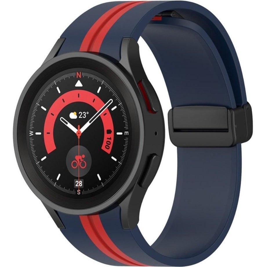 Silicone Strap for Samsung Galaxy Watch 4/5/6/7/FE 40/42/43/44/45/46/47mm, Navy Blue / Red