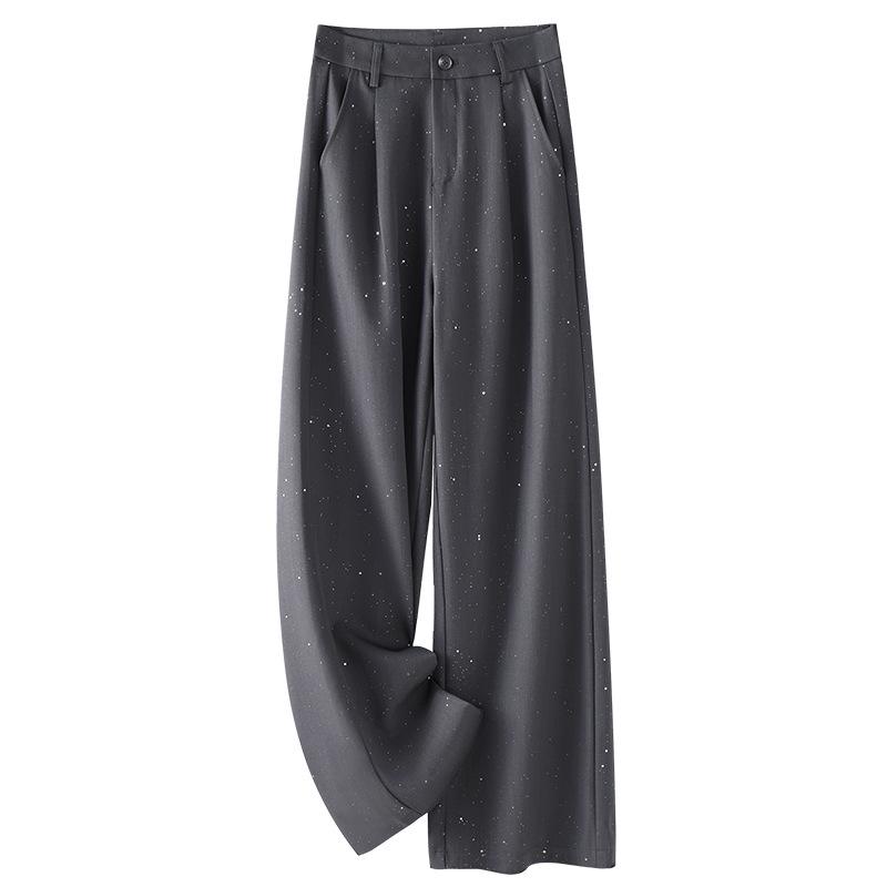 Women's Gray Wide-Leg Suit Pants: 2025 Spring/Summer Draping Straight-Leg Loose Trousers