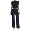 Spring 2026 Women's Solid Color Casual Two-Piece Set - Short Sleeve Top & Long Pants
