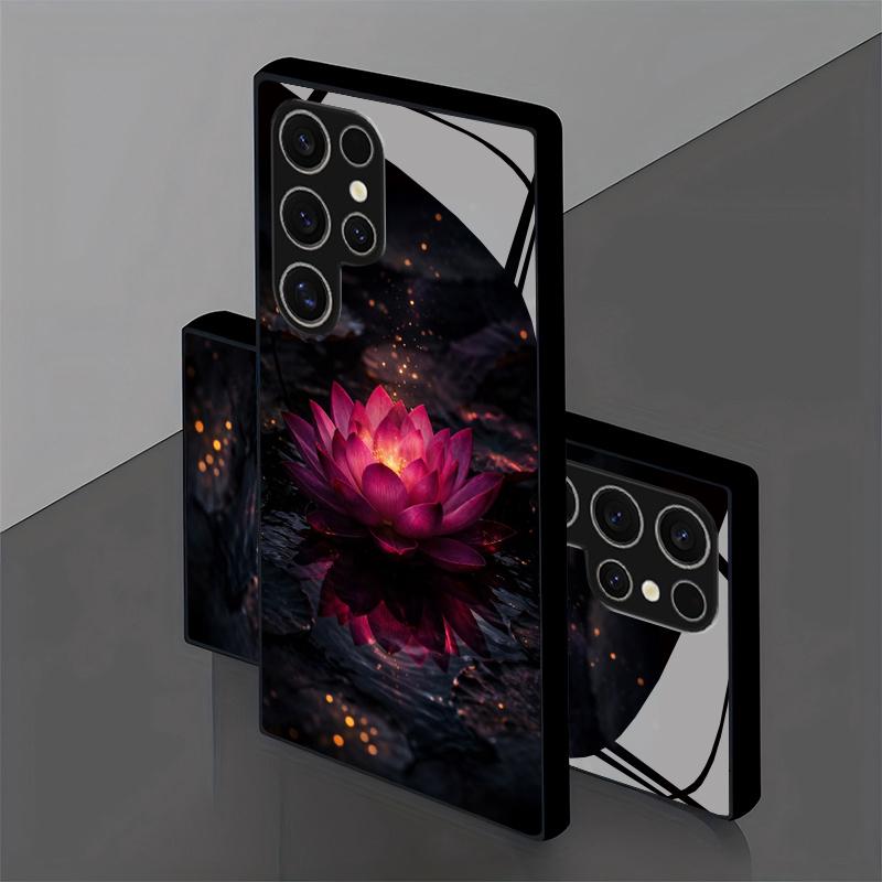 Dark Night Lotus Glow Pattern 2D Phone Case for Samsung S26 S25 S24 S23 S22 S21 S20 A55 A54 A53 Tempered Glass Protective Cover