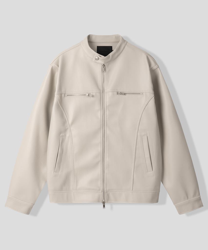 Black Moment Modern Vegan Leather Biker Jacket [Cream]