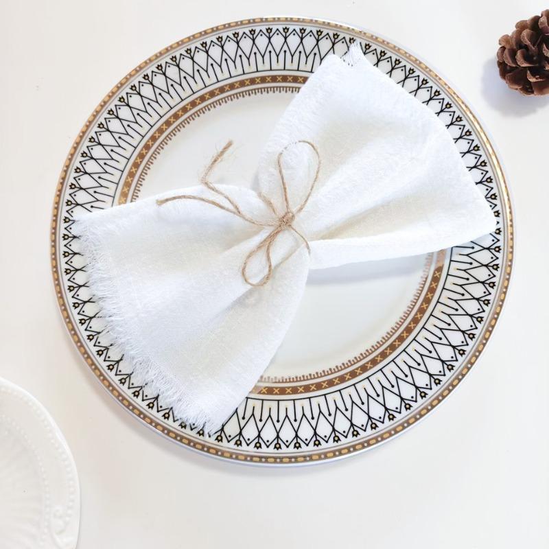 1-24PCS Nordic Tassel Cotton Napkins Fringe Edged Solid Color 30x30cm Western Style Tablecloth Christmas Dining Table Decor
