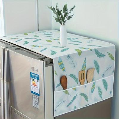 This Multifunctional Refrigerator Dust Cover Features Pockets, Measuring 50.4 X 20.5 Inches, Made from Modern Decorative Fabric. It Is Suitable
