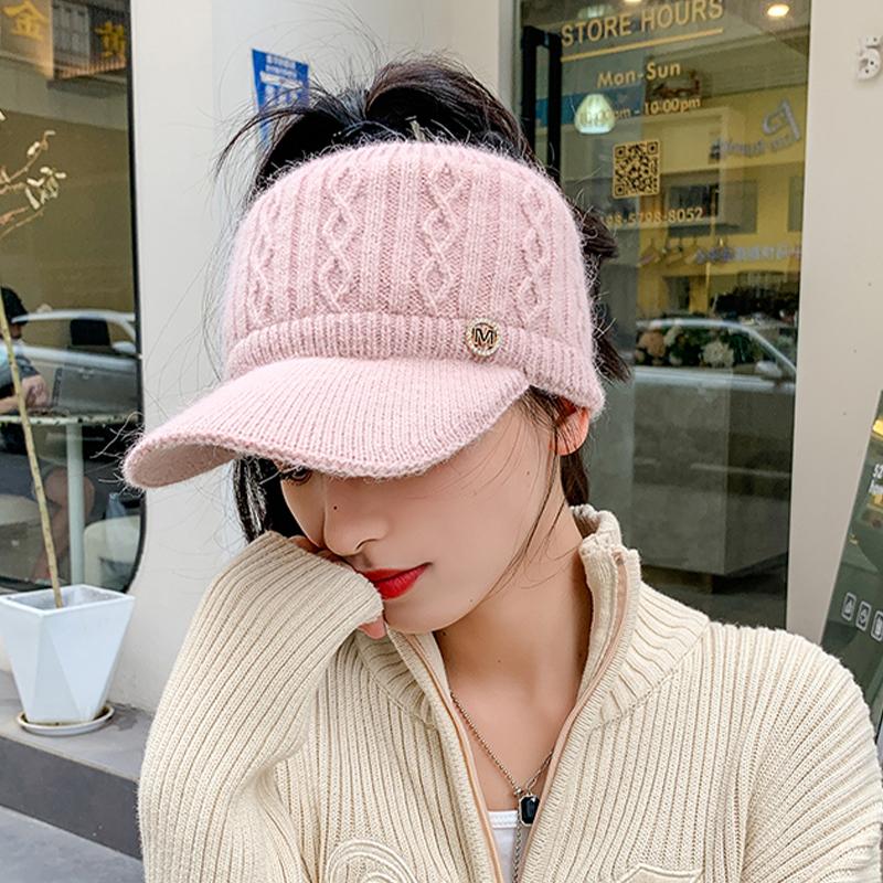 

Осенне-зимняя шляпа-цилиндр с полым верхом, универсальная вязаная шерстяная шапка, плюс бархат, толстая теплая шапка с защитой ушей для женщин розовый