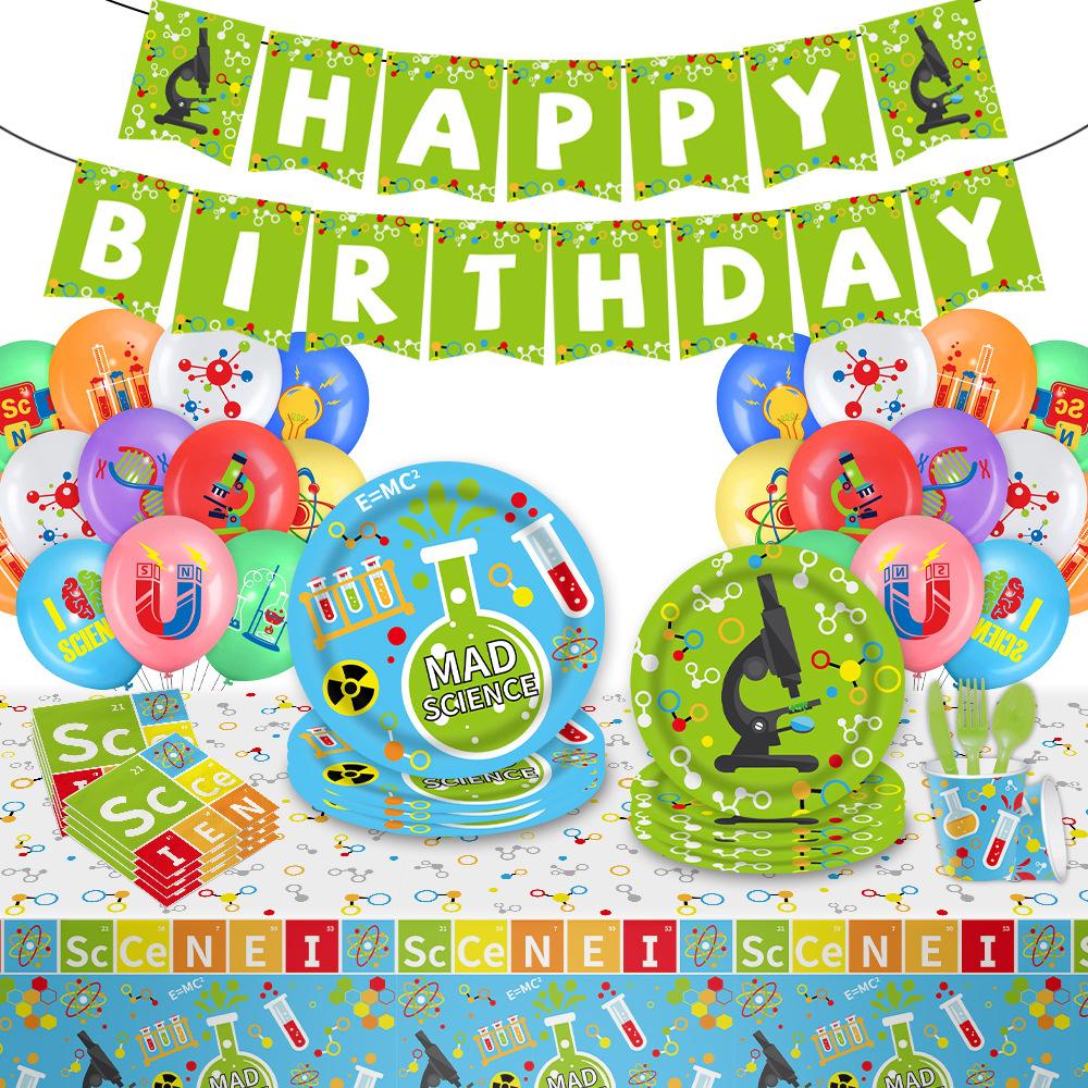 Chemistry Experiment Learning Science Theme Tableware Disposable Paper Cup Paper Plate Paper Towel Birthday Party Set Food Grade