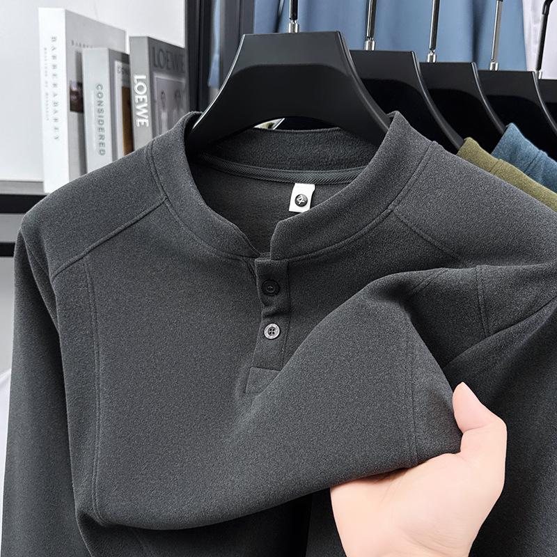 

Chinese-Style Two-Button Fleece Stand Collar Long Sleeve Men s Hoodie - Autumn/Winter Thick Warm Casual Top M темно-сірий