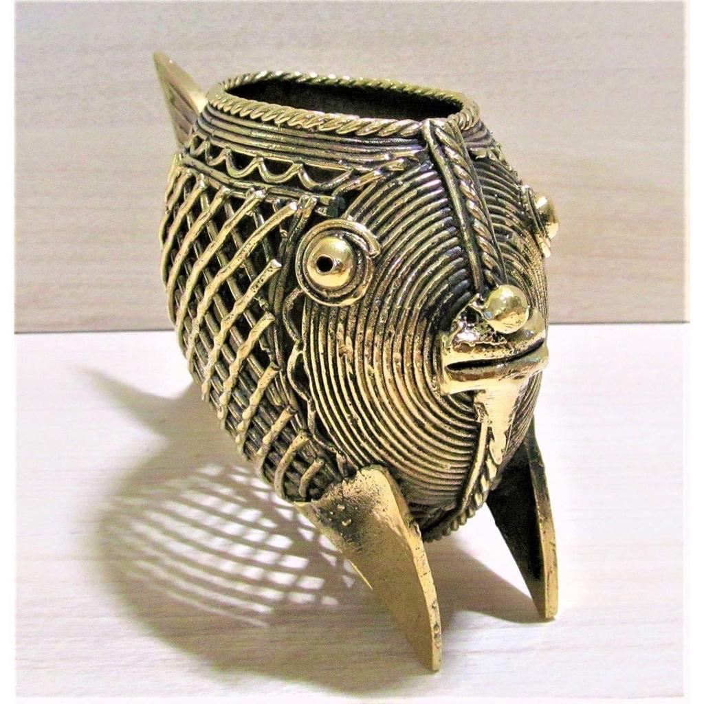 Handcrafted Showpiece of Dhokra Metal Art Fish Shaped Pen Stand for Home Decor | Table Decor | Gift