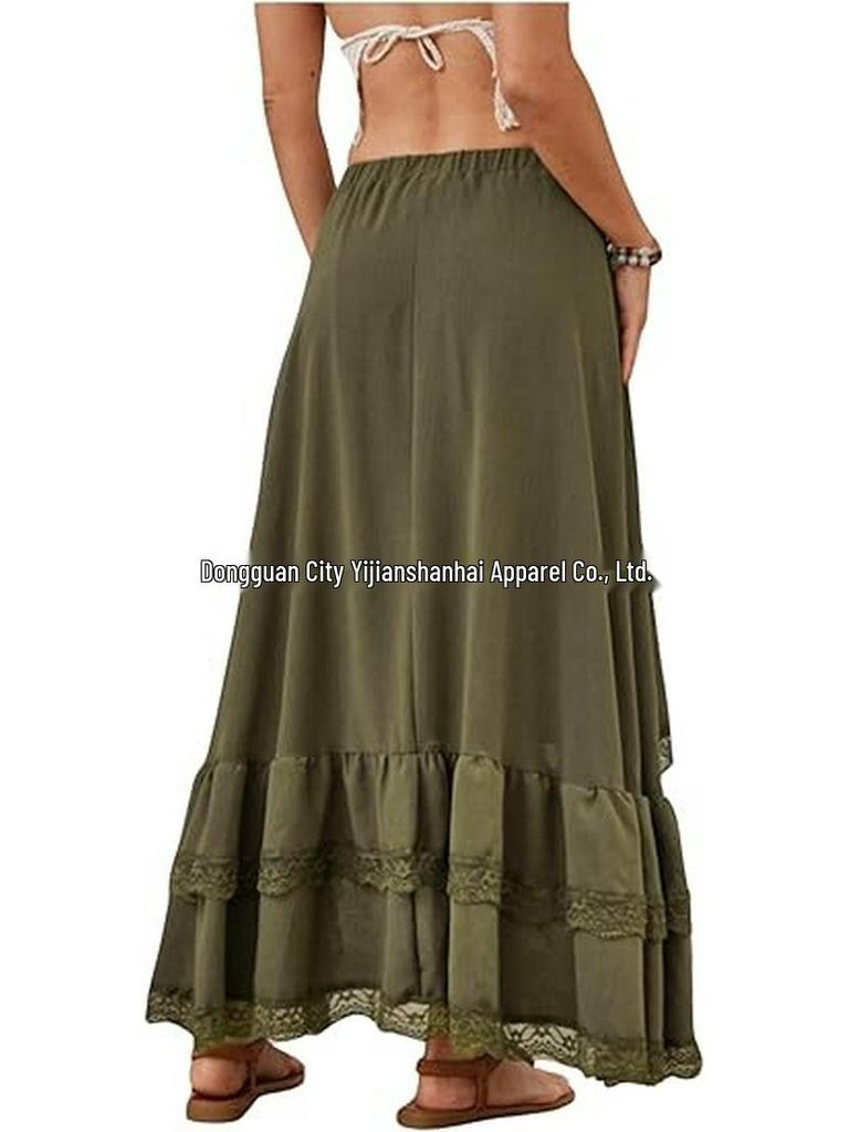 2026 Bohemian Style Printed Waist-Cinched Retro Short Skirt with Elegant Long Lace Design