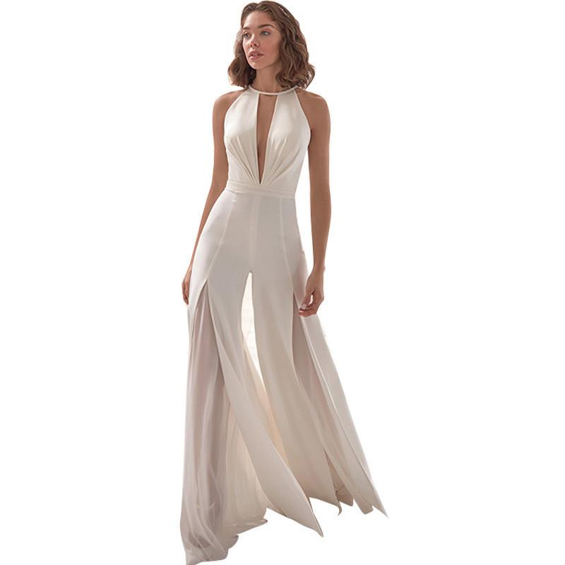 Elegante Tuta da Donna con Scollo a V Profondo e Design Spliced per l'Estate Casual