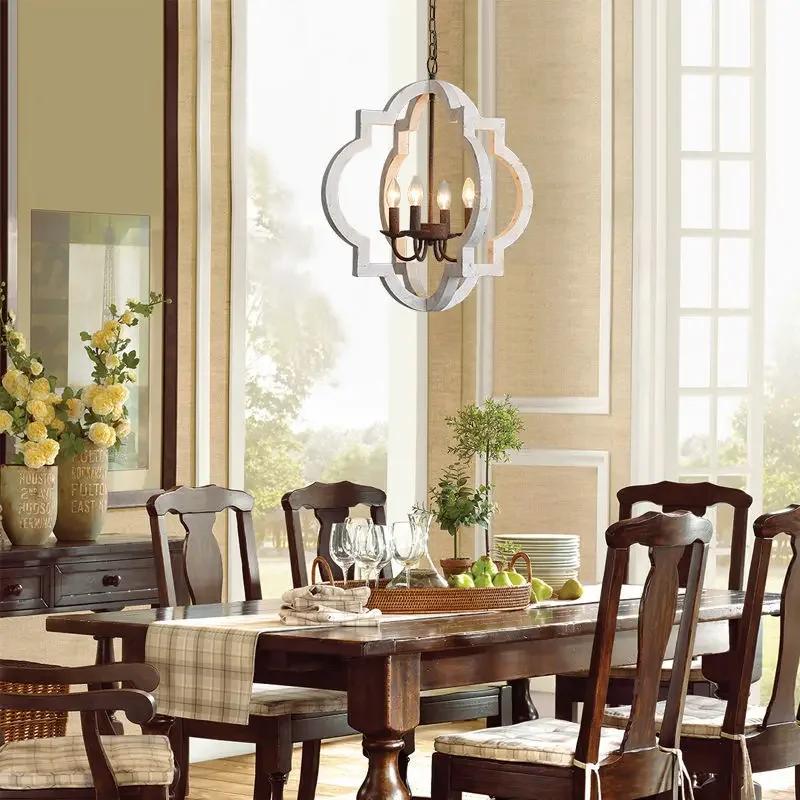 Rustic Farmhouse Metal Chandelier Lighting Distressed Wood Ceiling Light Fixture Kitchen Entryway Foyer -4 Lights