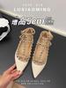 French Celebrity Style Rivet Pointed One-word Buckle Mary Jane Shoes Children's 2025 New Flat-soled Inner Height-increasing Single Shoes
