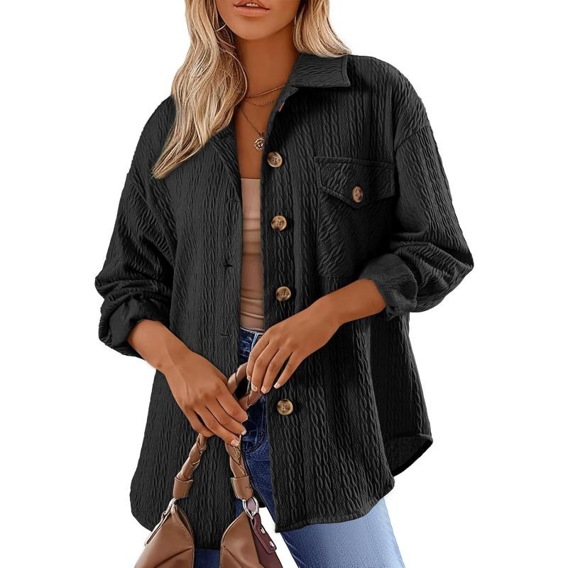 Women's Fashion Casual Solid Color Print Autumn Winter Long Sleeve POLO Neck Jackets & Coats