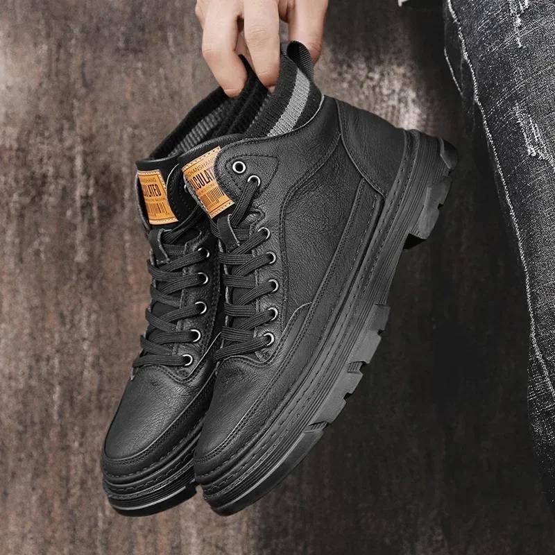 

Осенние мужские ботинки, качественная кожаная мужская повседневная обувь, высокие мужские ботинки на толстой подошве, мужские мокасины в британском стиле, Botas Para Hombre 39