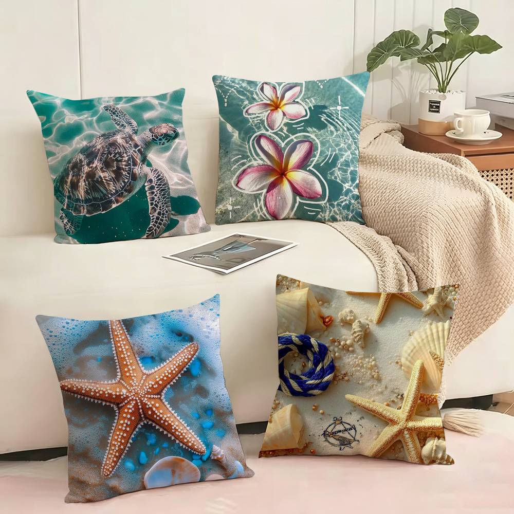 Fresh Ocean Shells Pillow Case Square DoubleSided Sofa Cushion Cover Bedroom Bedside Pillow Gift