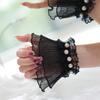 Elegant Pearl Decors Hand Sleeves Ruffle Lace Arm Sleeves Korean Wrist Cuffs For Weddings Parties And Photography