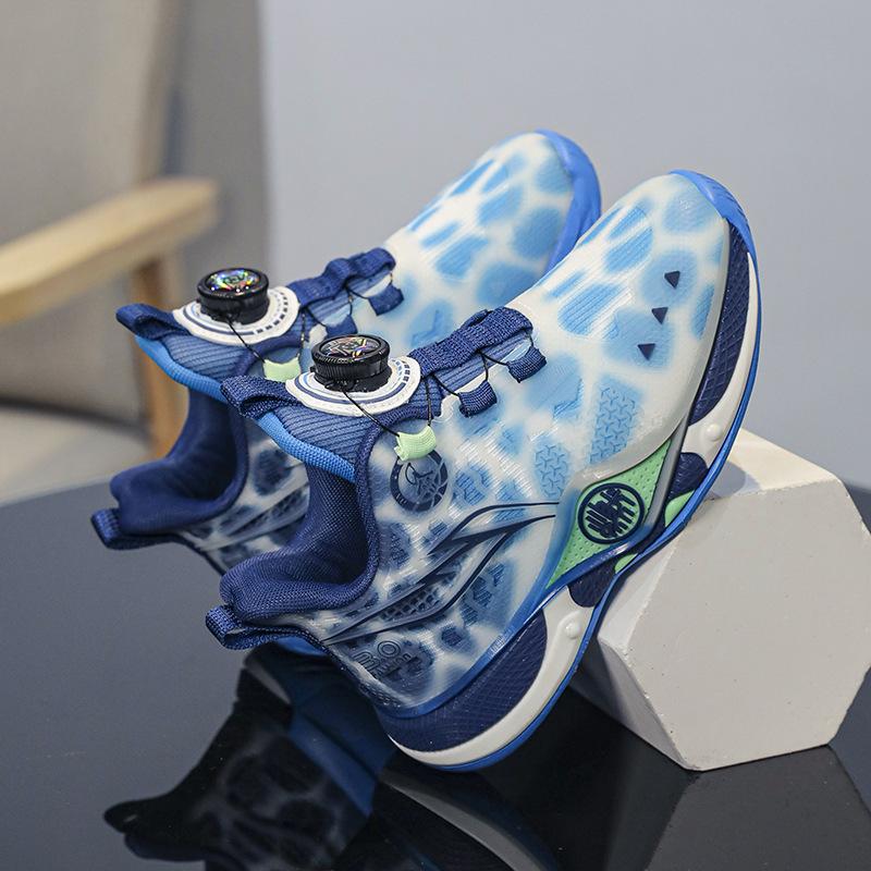 Rotating Mesh Basketball Shoes 2025 Middle and Older Children's Sports Shoes New Buckle Spring and Autumn Breathable Boys' Shoes Children's Profession