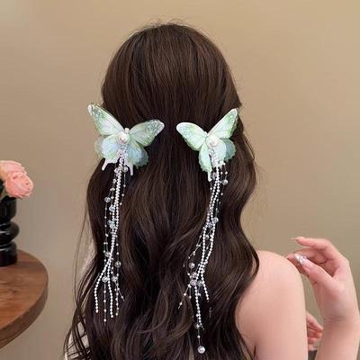 Spiritual Hair Clip Butterfly Tassel Hair Clip Female Long Tassel Pendant Hair Accessories Super Fairy Niche Photo Headwear