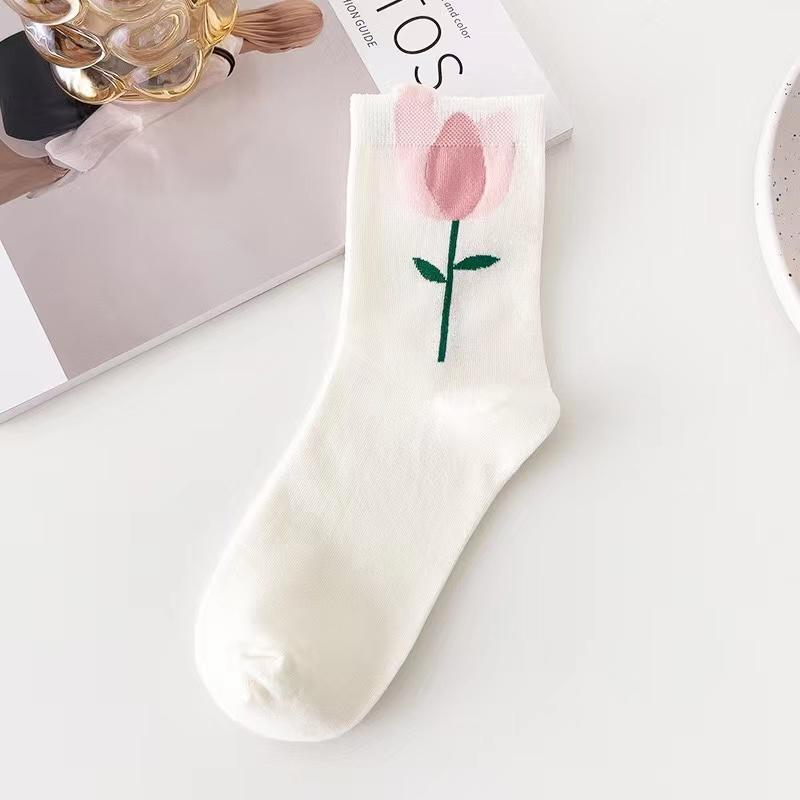 

1 пара, женские средние носки-трубочки в стиле Харадзюку, винтажные носки в стиле ретро с цветочным принтом, элегантные этнические милые повседневные кавайные носки для девочек Single code бежевый