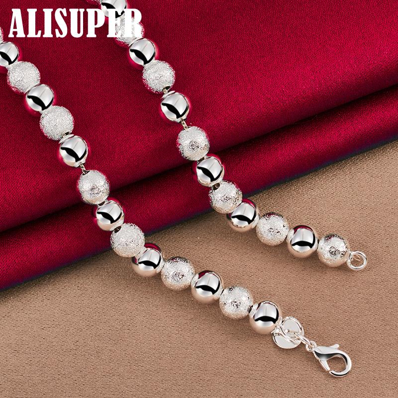 Halskette aus 925er-Sterlingsilber, 8 mm, Kugelkette, matt, glatt, Schmuck