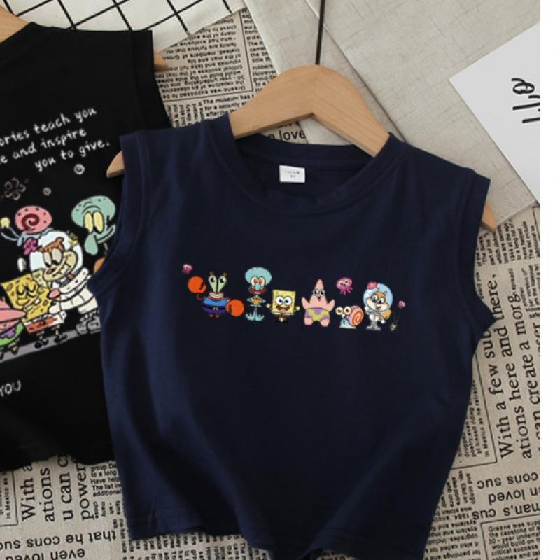 Boys Summer Cotton Cartoon Tank Top Sleeveless T Shirt For Kids Stylish Casual Vest Outerwear