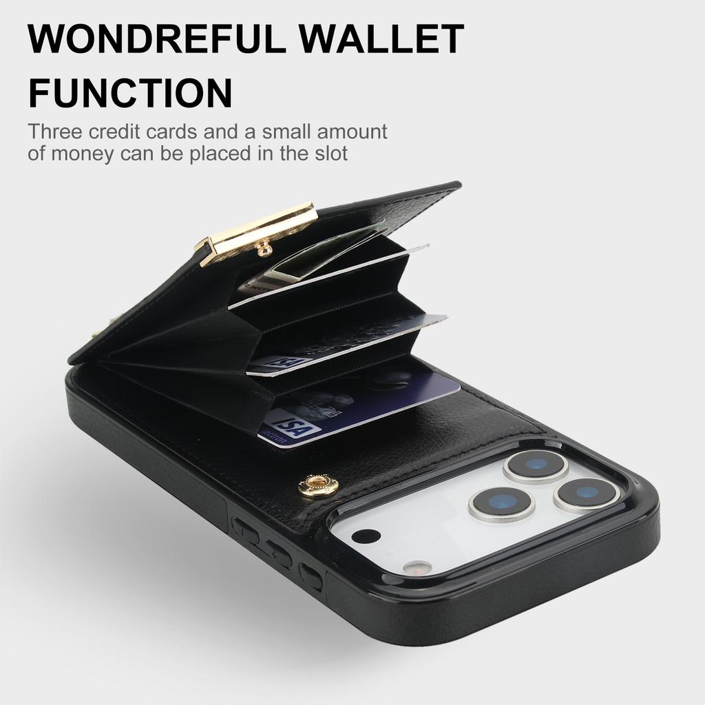 For iPhone 17 Pro Max Case TPU + PU Leather Hardware Decor Phone Cover with Card Holder