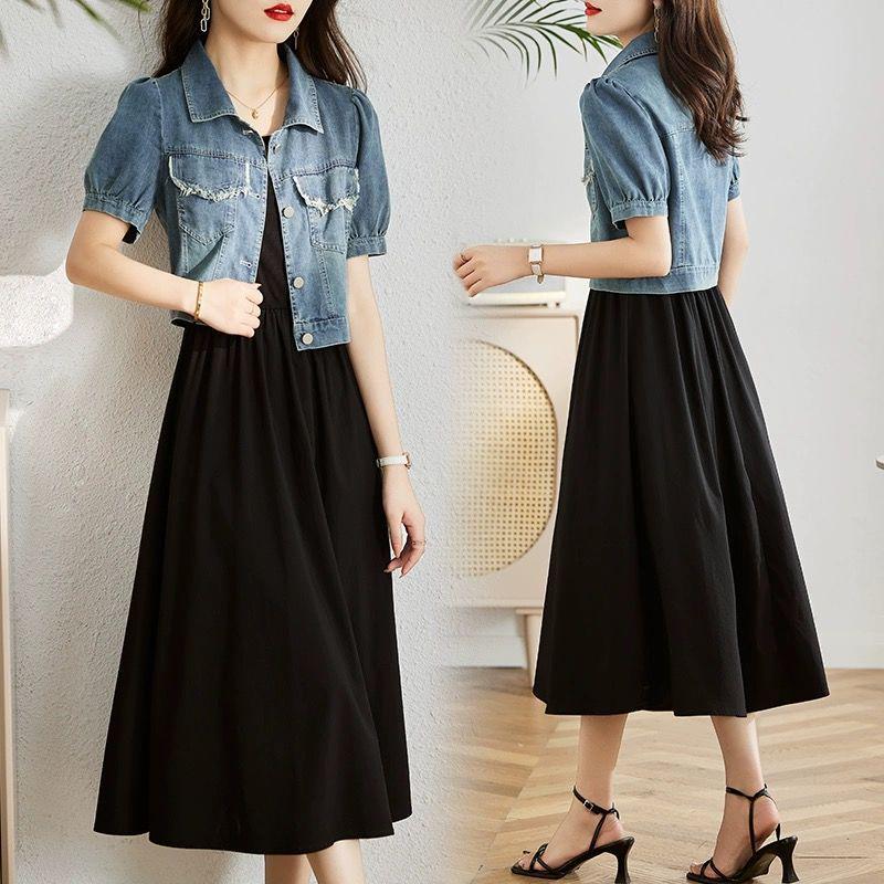 2026 Summer Retro Denim Dress & Vest Set: Casual Short-Sleeved Two-Piece Fashion