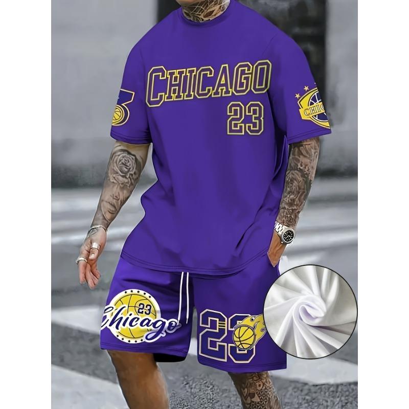 

Men s trendy round neck short sleeved shorts two-piece set S