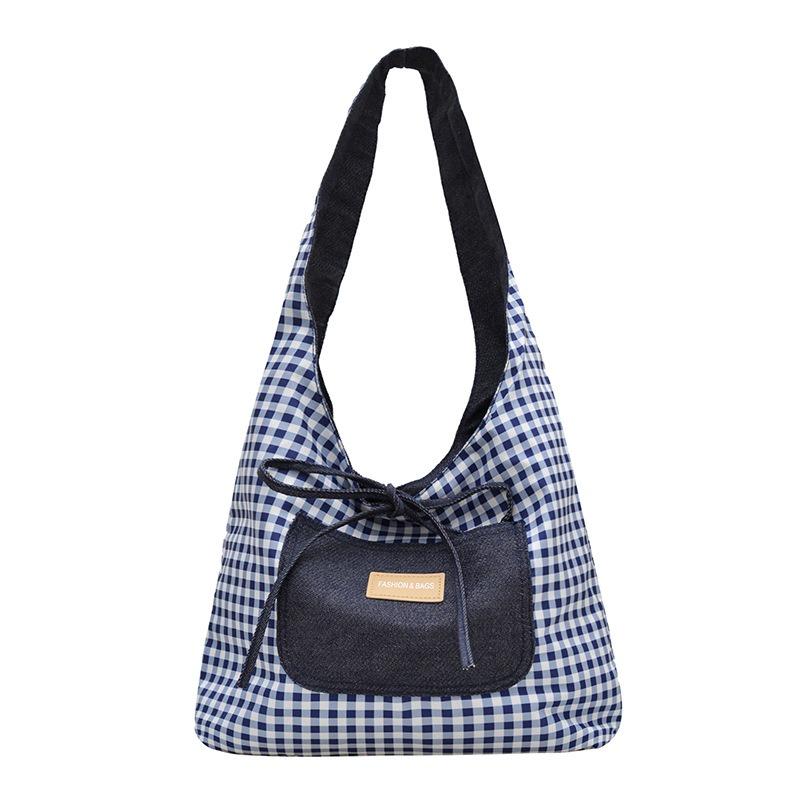 Plaid cloth bag large capacity double-sided back handbag new summer popular casual versatile shoulder armpit bag