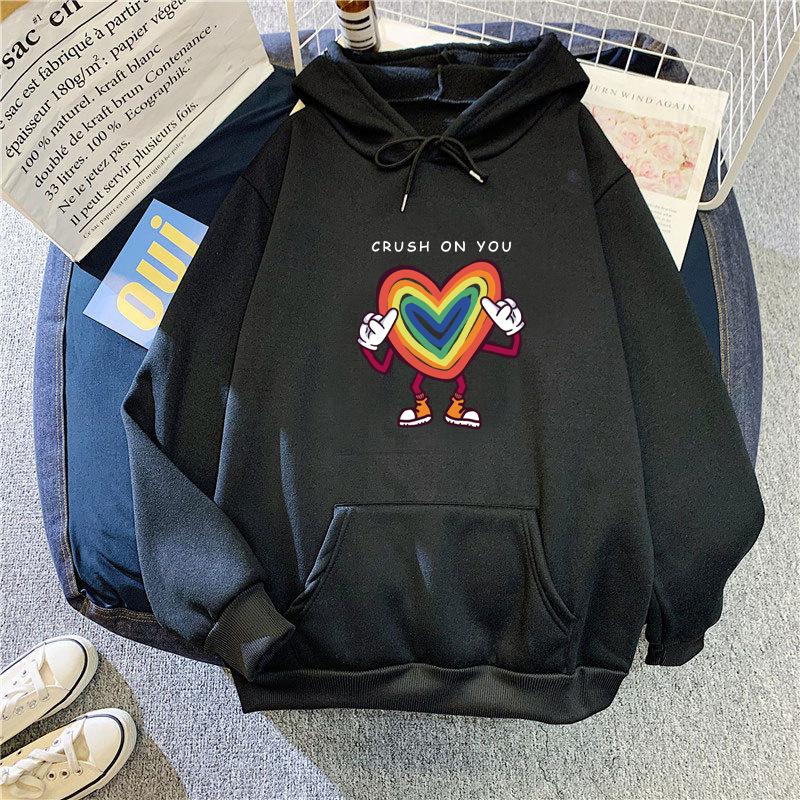 Ladies Funny Pattern Print Pullover Hooded Hoodie for Autumn Winter Women Plus Size Plush Loose Casual Sweatshirt for Students