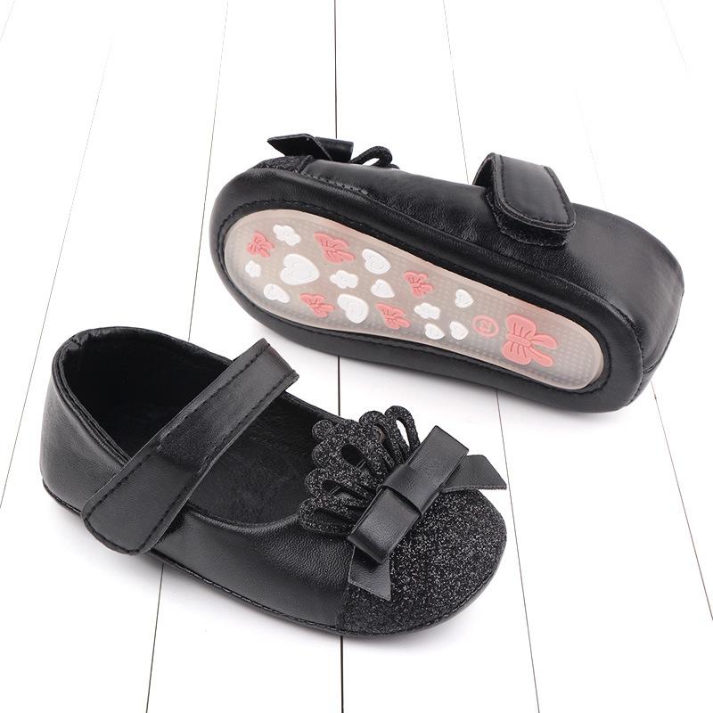 Vår och Höst Nya Babyskor Gummisula PU Enkla Skor Glitter Rosa Prinsesskor