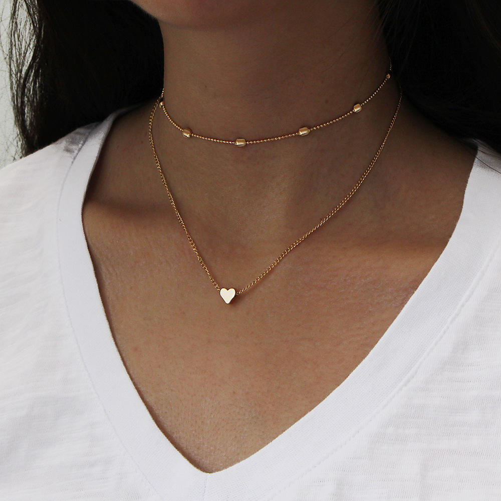 New Lady Necklace European And American Simple Temperament Fashion Double-layer Necklace Multi-layer Love Pendant Necklace