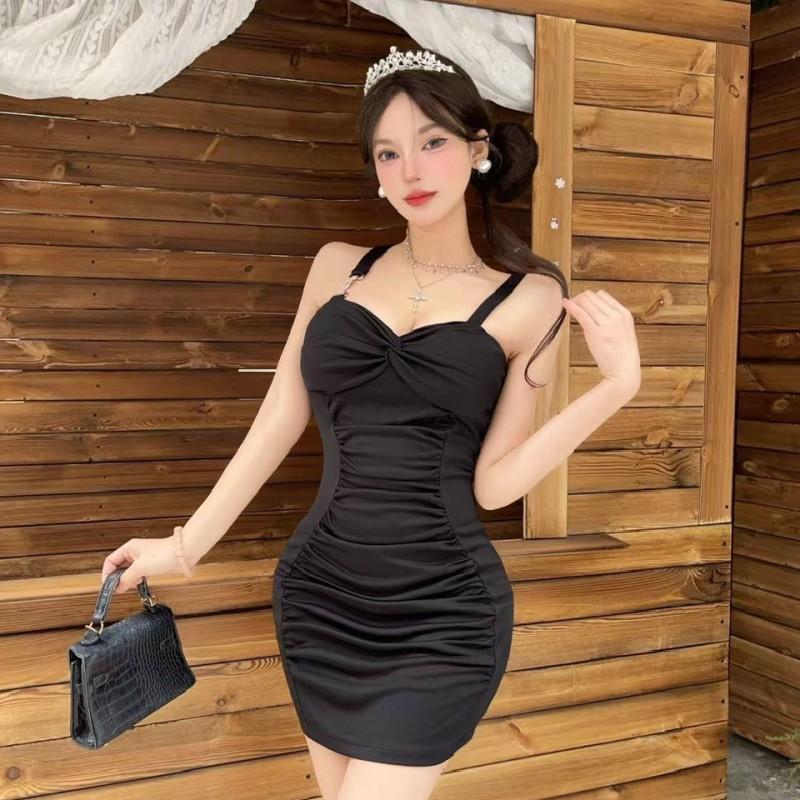 Sexy Low-Cut Bodycon Mini Dress With Ruched Detail High Waist Sleeveless Slip Women