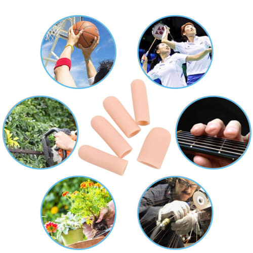 10 white finger protectors (8 large, 2 small) made of soft, stretchy, skin-friendly silicone. Adjustable size, comfortable to the touch, durable, and