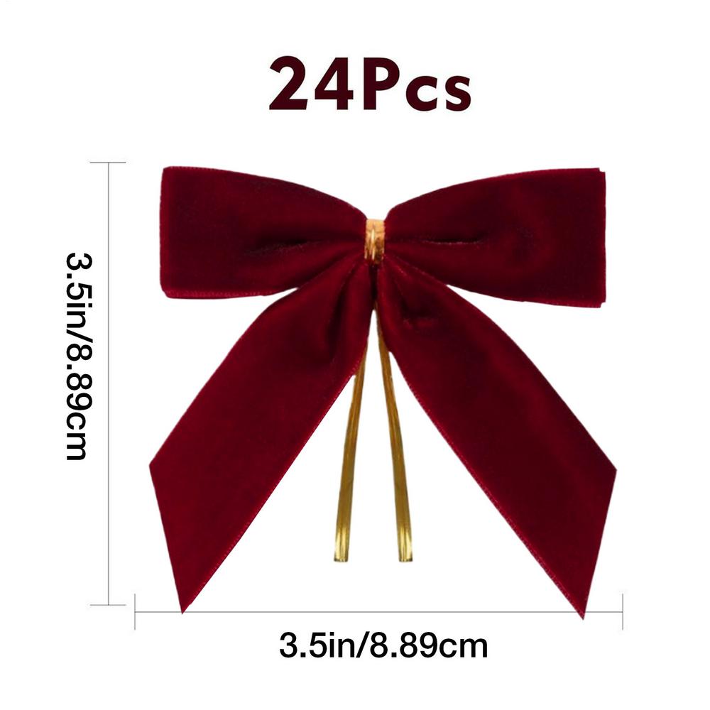 24 Pcs Velvet Ribbon Bows Handmade Christmas Tree Hanging Decorations Wreath Gift Bows Christmas Tree Hanging Decorations Bow
